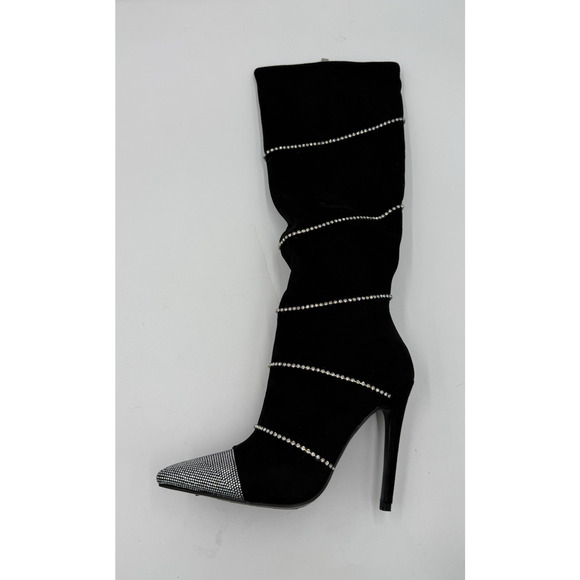 Lauren Lorraine Womens Boots Beyonce Black Rhinestones Knee Size 6.5 Statement - Picture 5 of 11